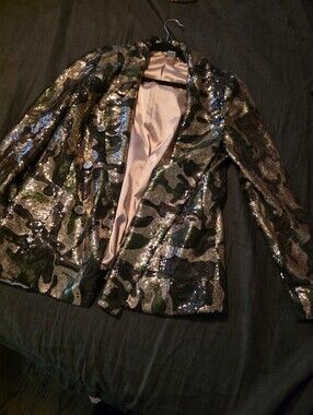Sequin Camouflage Blazer Jacket - Gold/Brown